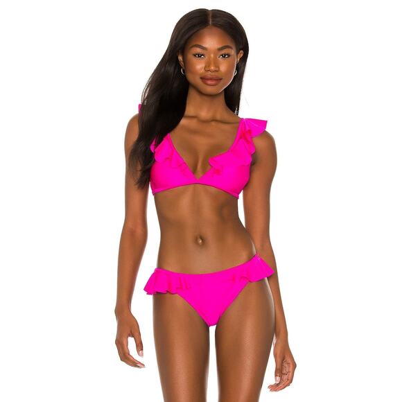Shani Shemer X Revolve Rubi Ruffled Bikini Top - M - Hot Pink - Picture 1 of 4